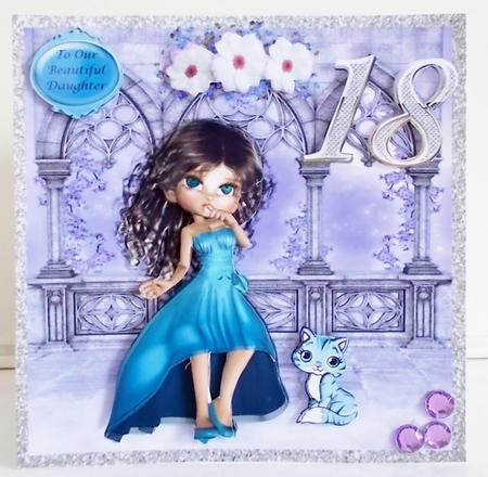 Girl 18 in blue dress by arches with cat by Pam Stubley