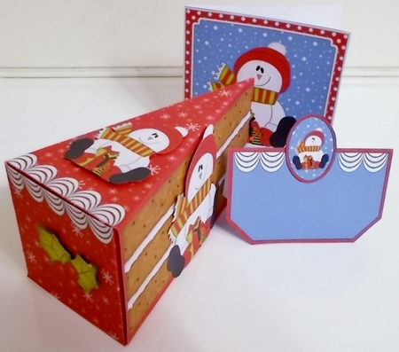 3D Christmas Cake Slice Treat Box Gift Set Mini Kit - Snowman Rio by Pam Stubley