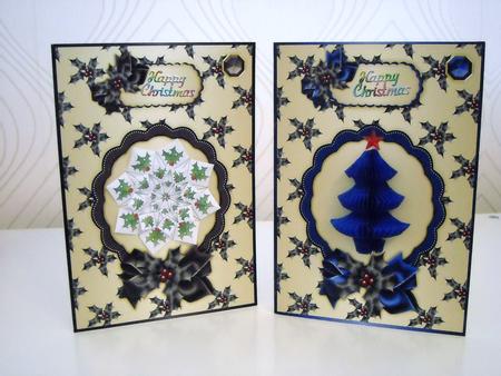 Christmas Holly Sprigs in Blue and Black Card Fronts by Pam Stubley