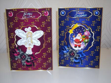 Christmas Golden Holly Card Fronts in Blue and Cerise by Pam Stubley