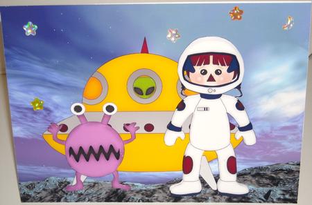 Cartoon Astronaut 3 Quick Card Front with Decoupage by Pam Stubley