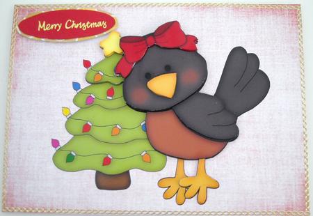 Cute Christmas Female Robin with Tree by Pam Stubley