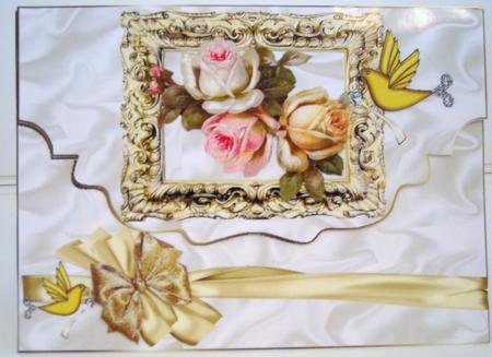 Roses in a Gold Baroque Frame with Birds by Pam Stubley