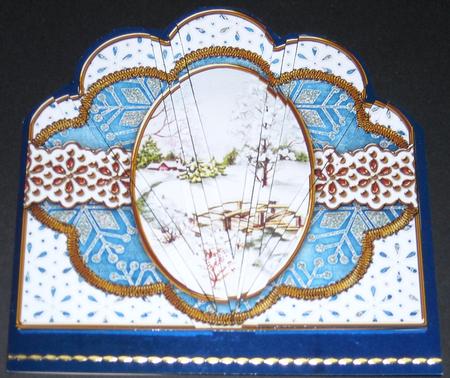 Pretty Snow Scene Blue Anglaise Scallop Deco Stacker by Pam Stubley