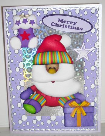 Happy Santa in Purple Snow Frame by Pam Stubley