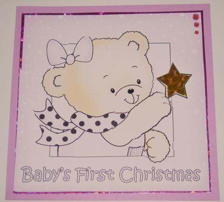Cute Hunney Bear Rosie has a Christmas Star - Babys 1st Christmas Shell Edged Corner stacker by Pam Stubley