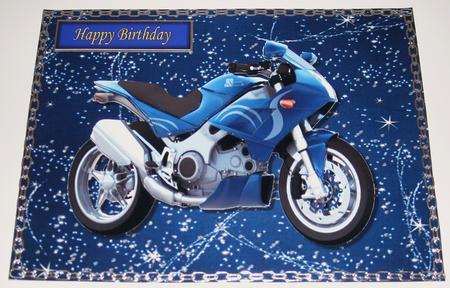 Blue Motorbike on Blue Star Background by Pam Stubley