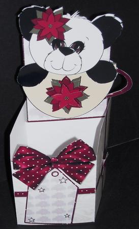 Christmas Panda in a Tea Cup Box Card by Pam Stubley