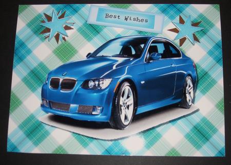 Beautiful Blue Car on Pretty Backing Paper by Pam Stubley