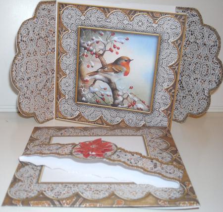 Red Robin Bronze Flake Poinsettia 3D Scallop Wrap Card Kit by Pam Stubley