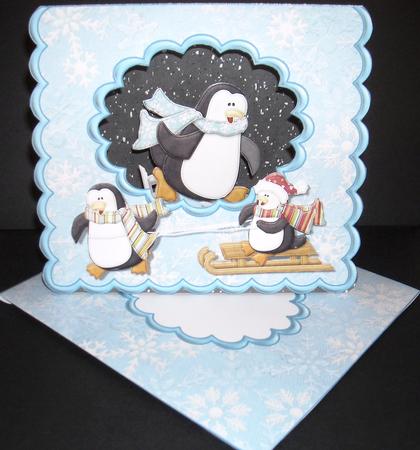 Playing Penguins Scalloped Tent Card with Envelope by Pam Stubley