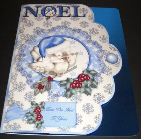Little Christmas Sparrow in Blue Scallop Card N Step by Step by Pam Stubley