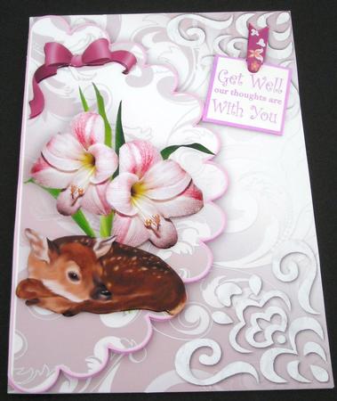 Pink Flowers with Baby Fawn, on a Scalloped Envelope by Pam Stubley