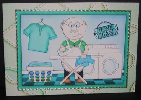 A4 Bert Does the Ironing Card Topper by Pam Stubley