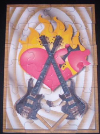 Guitars and Flaming Heart Jigsaw Puzzle Quick Card Front by Pam Stubley