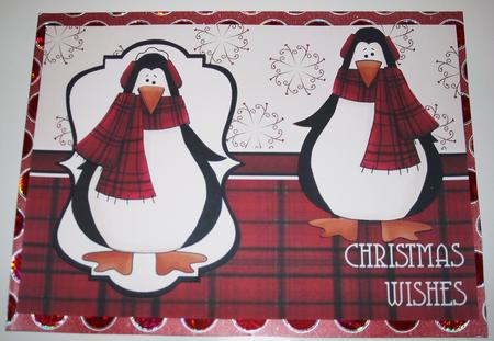 Prim Penguin Decoupage Card Front - Red by Pam Stubley