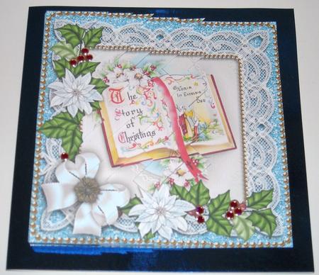 Glory Book Blue Poinsettia 5in Zig Zag One Side Stacker by Pam Stubley