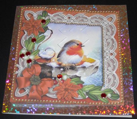 Robin Burnt Orange Poinsettia 5in Zig Zag One Side Stacker by Pam Stubley