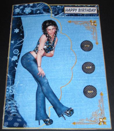 Blue Jean Girl with Decoupage Envelope Card by Pam Stubley