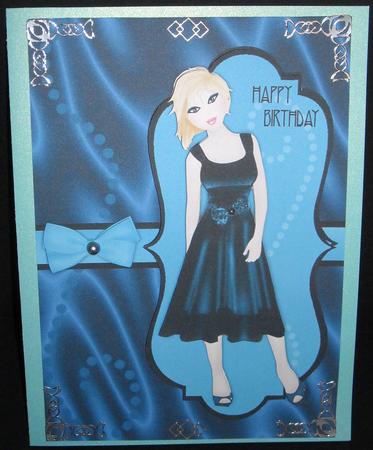 Sumptuous Satin Dress Decoupage Card - Deep Cerulean Blue by Pam Stubley