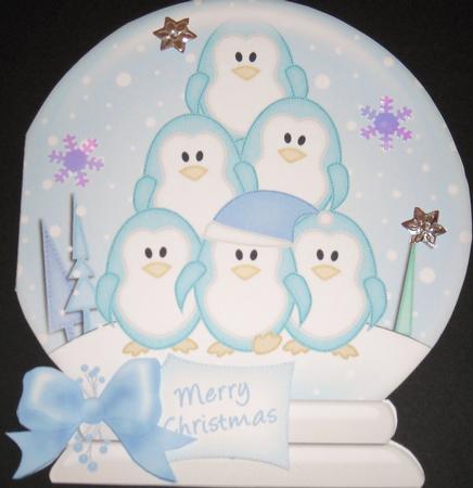 Xmas Penguins Snow Globe Shaped Card by Pam Stubley