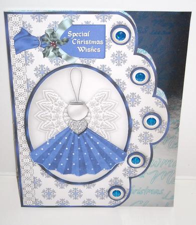 Little Christmas Angel in Blue Scallop Card and Decoupage by Pam Stubley