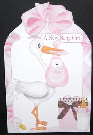 Baby Girl Stork Card Front by Pam Stubley