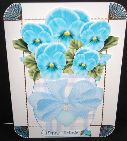 Blue Pansies Shaped Card Front by Pam Stubley