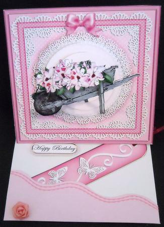 Flower Filled Wheelbarrow Quick Card with Circle Pyramage by Pam Stubley