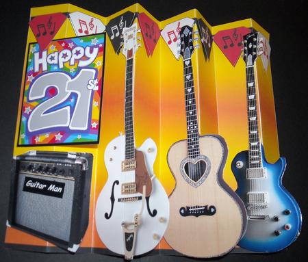21st Birthday Guitars 4 x Fold Concertina Decoupage Card Kit by Pam Stubley