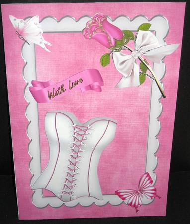 Lovely White Basque with Pink Glass Rose by Pam Stubley