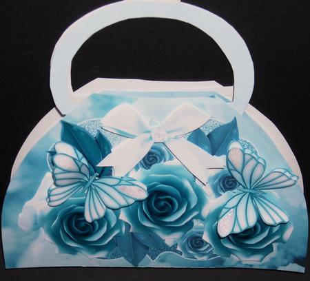 Azure Roses Handbag Card 3D Roses by Pam Stubley