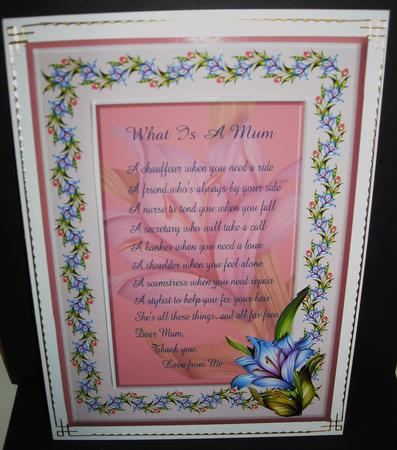 What is a Mum Quick Card Front with Verse and Decoupage by Pam Stubley