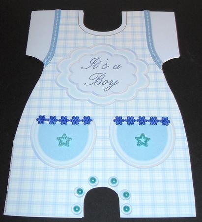 Romper Shaped Card for Baby Boy in Blue by Pam Stubley