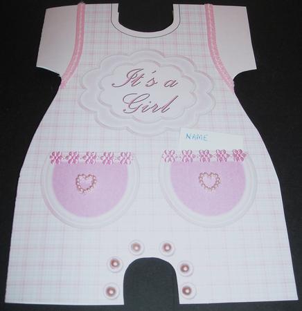 Romper Shaped Card for Baby Girl in Pink. by Pam Stubley