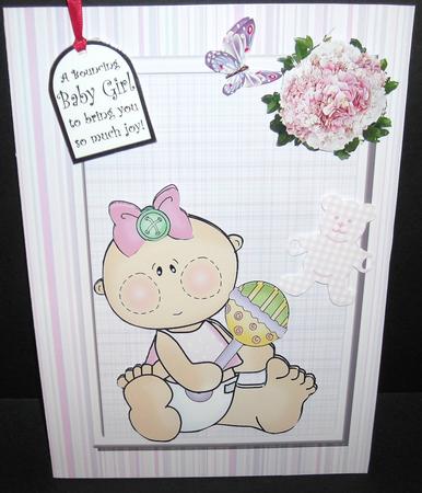 Adorable Baby Girl with Pink Rose by Pam Stubley