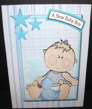 Adorable Baby Boy with Blue Star Corner by Pam Stubley