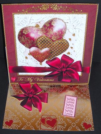Valentine Hearts with Bow Card Front by Pam Stubley