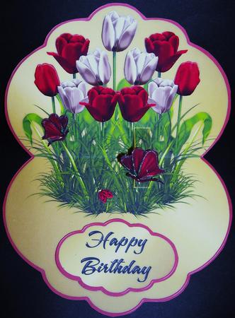 Tulip Field - Red Cream Gold - Scalloped Popup Card Kit by Pam Stubley