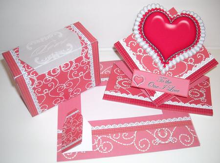 3D Spring Card with Envelope & Gift Box - Red Heart by Pam Stubley
