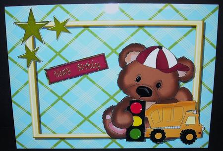 Cute Bear with Truck in Gold Frame by Pam Stubley