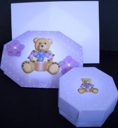 Stand Up Purple Bear with Gift Box by Pam Stubley