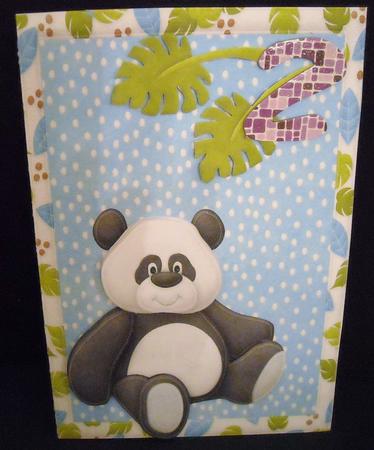 Cute Panda in Jungle Frame on Blue Backing Paper by Pam Stubley