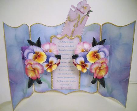 Pansy Bouquet for Mother's Day Lge Gatefold Popup Card by Pam Stubley