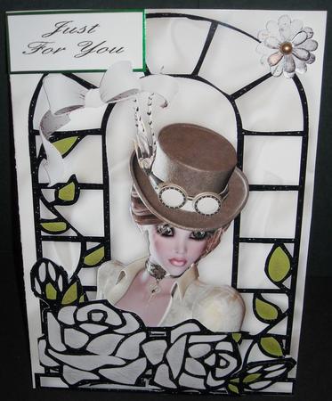 Pretty Steampunk Lady with Silver Roses in Window Frame by Pam Stubley