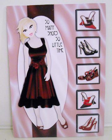 So Many Shoes So Little Time Decoupage Card - Coral & Maroon by Pam Stubley