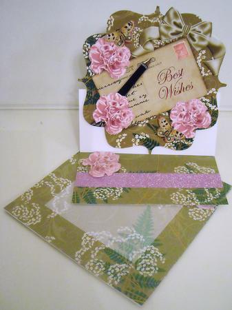 Pink Carnation Olive Best Wishes Easel Card Envelope Kit by Pam Stubley