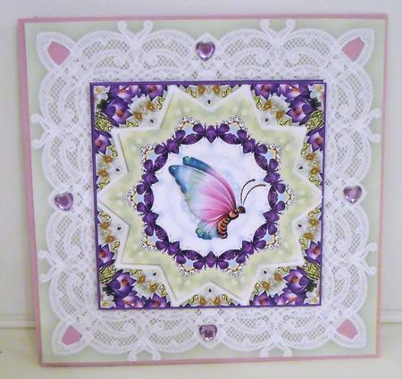 Butterflies, Crocus & Vintage Lace Square Topper by Pam Stubley