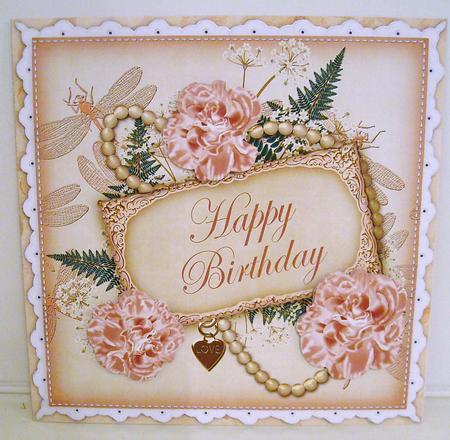 Peach Carnations Happy Birthday 8in Vintage Card Frame Kit by Pam Stubley