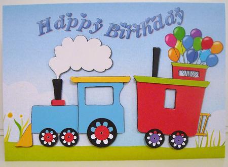 Birthday Train Card Front and Decoupage by Pam Stubley